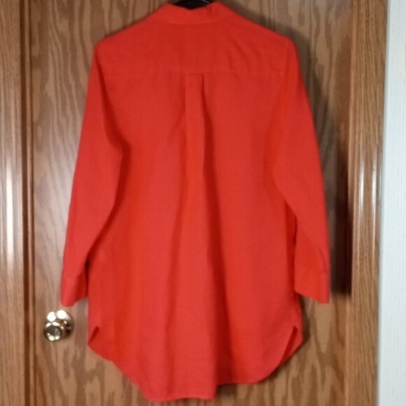 Chico's Vibrant Orange Blouse, Linen, Casual, Comfort, 3/4 Sleeves - Picture 3 of 9